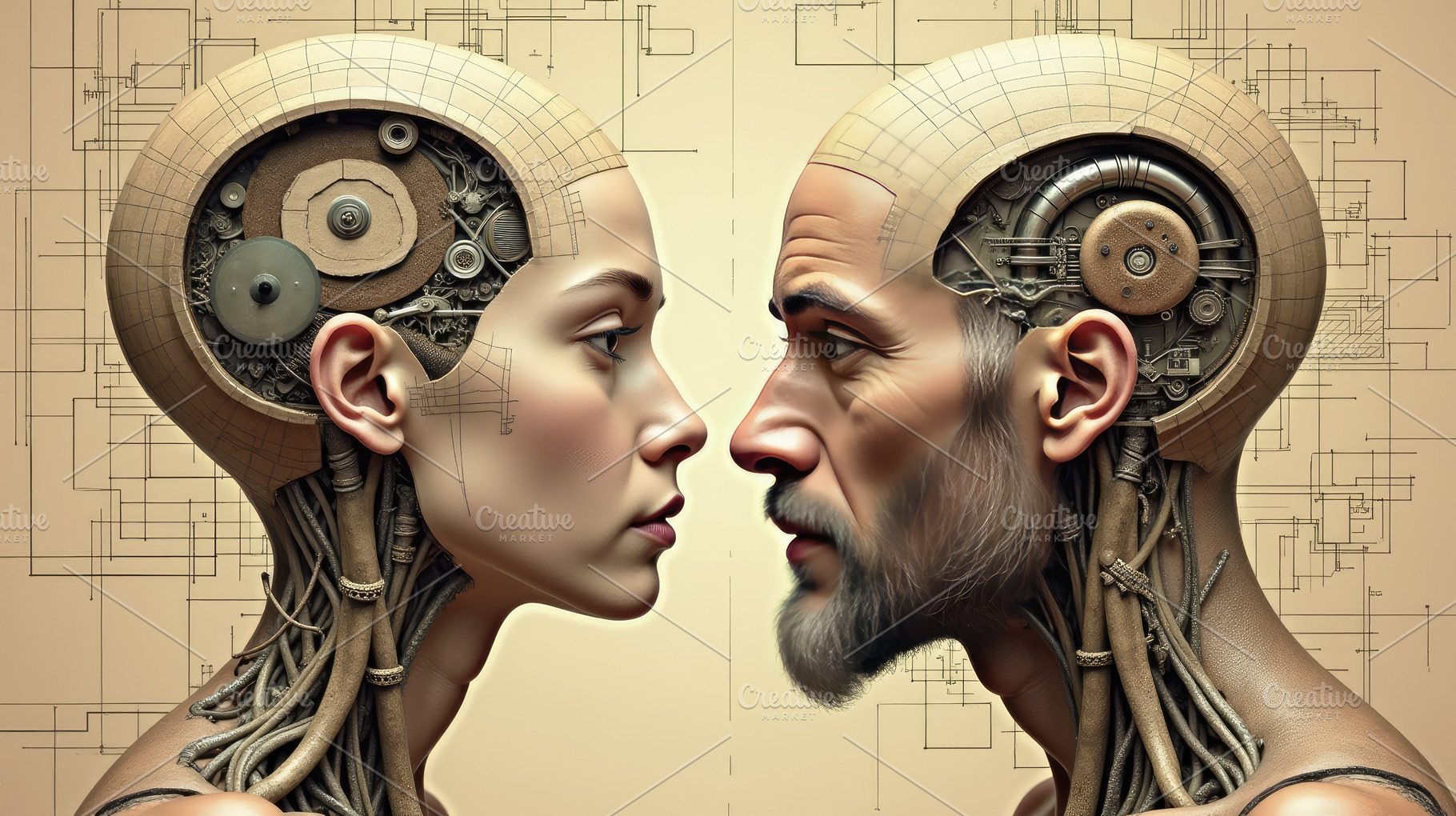 Futuristic portrait of humans with m, a Technology Photo by Perpis