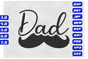 Dad Mustache Machine Embroidery File, an Illustration by Purpose Ekbal