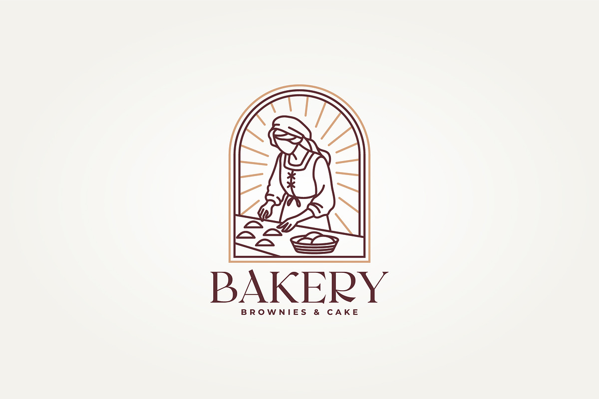 woman making bread line art logo, a Branding & Logo Template by Blazybone (Photo 1 of 2)