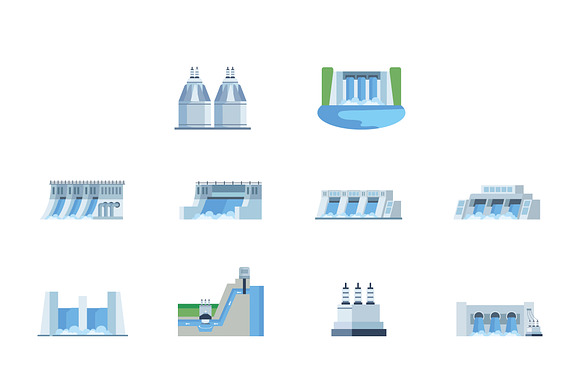 Hydro Energy Plant Illustration Set preview 2