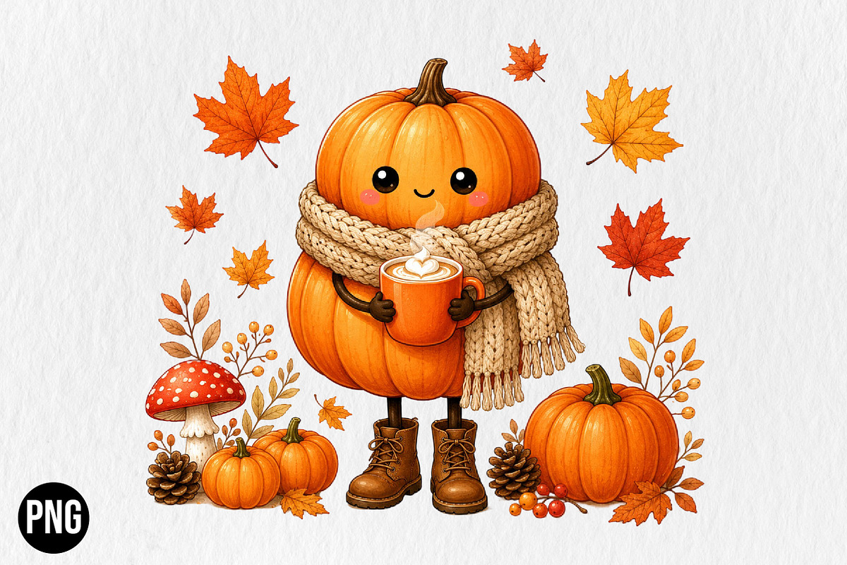 Cute Cozy Fall Pumpkin PNG, a Seasonal Illustration by CraftArtStudio (Photo 1 of 4)