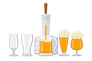 Beer pouring into glass glasses on a, a Food Illustration by innakreativ