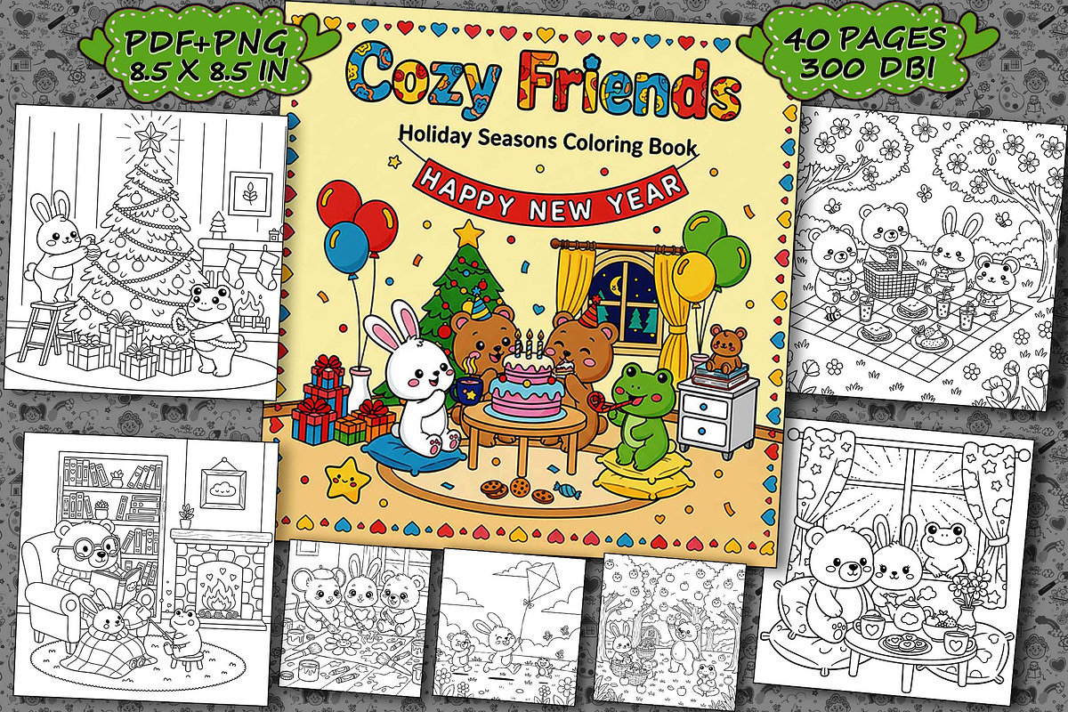 Cozy Friends New Year Coloring Book, an Illustration by one-touch (Photo 1 of 9)