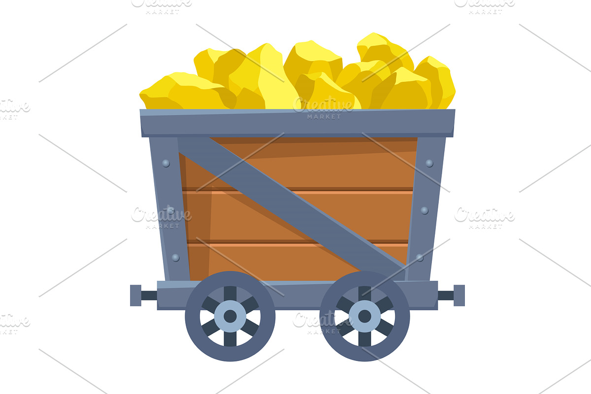 Metal mine cart loaded with, a Transportation Illustration by Things for designers