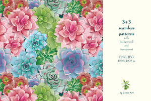 Succulents: 12 Images, 6 Patterns