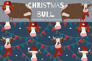 Christmas Bull Watercolor