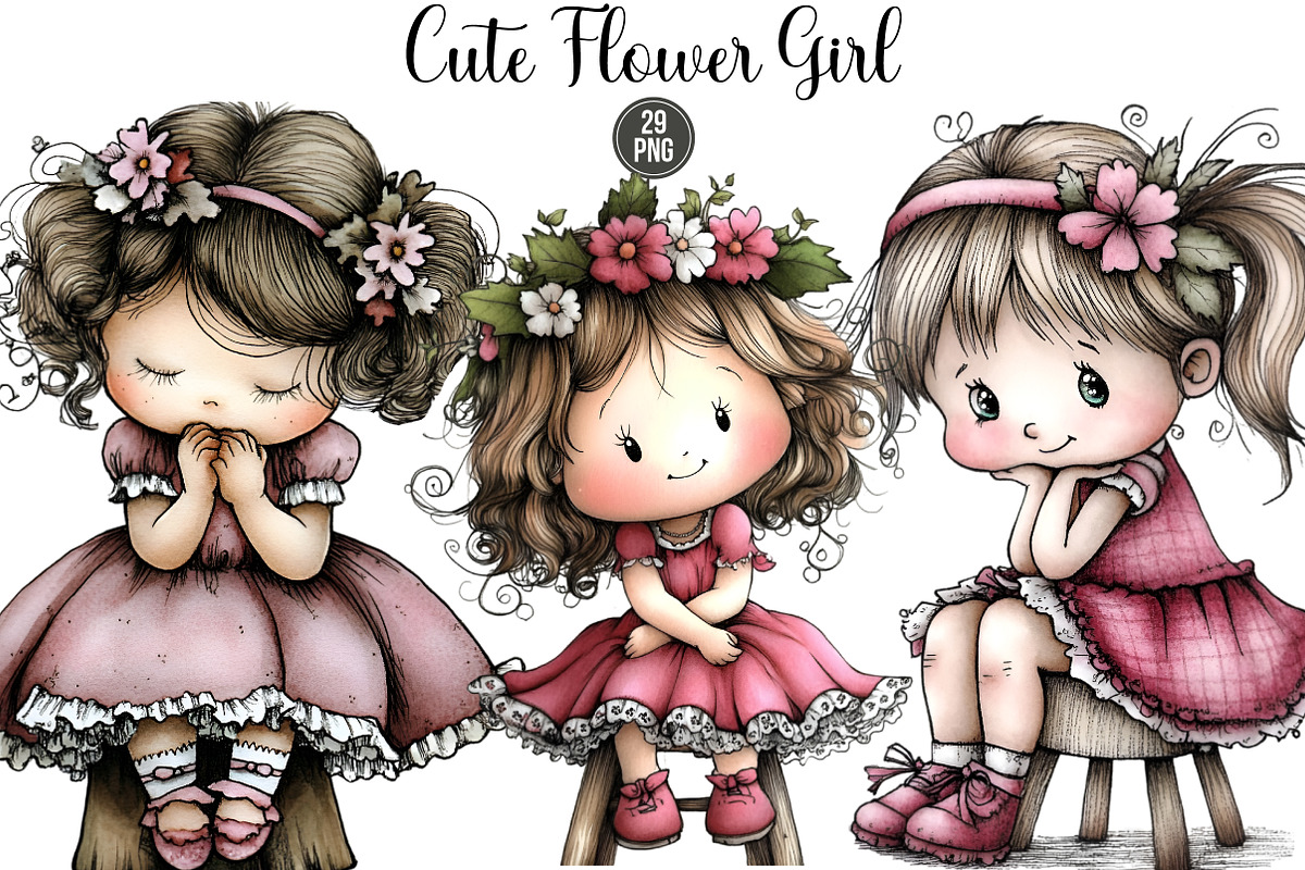 Cute Flower Girl Clipart, an Illustration by DreamArtGraphic (Photo 1 of 5)