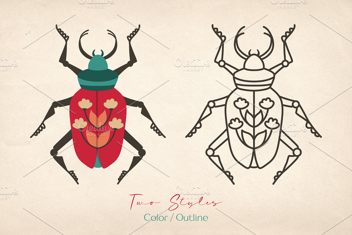 Folk Art Beetles Vector Collection, a Decorative Illustration by Neliakott ♥ (Photo 3 of 12)