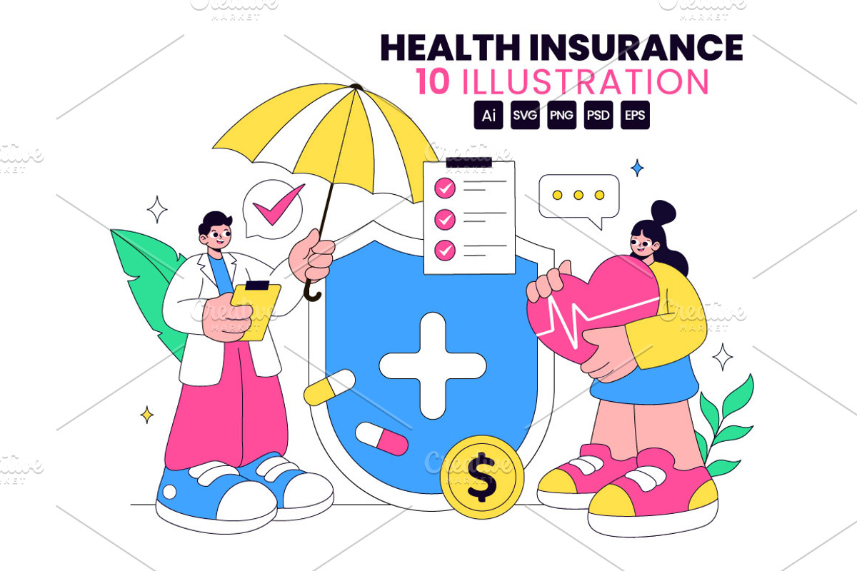10 Health Insurance Illustration, a Healthcare Illustration by denayunebgt (Photo 1 of 4)