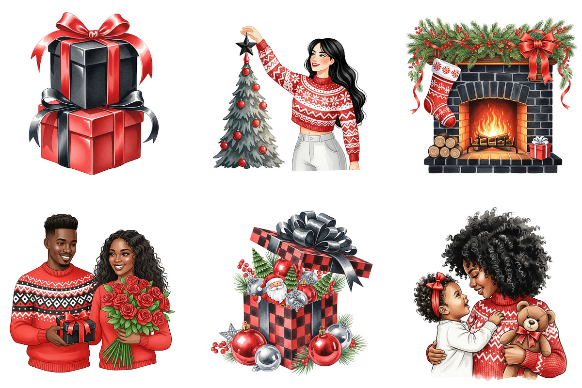 Cozy Family Christmas Clipart, an Illustration by DreamArtGraphic (Photo 3 of 4)