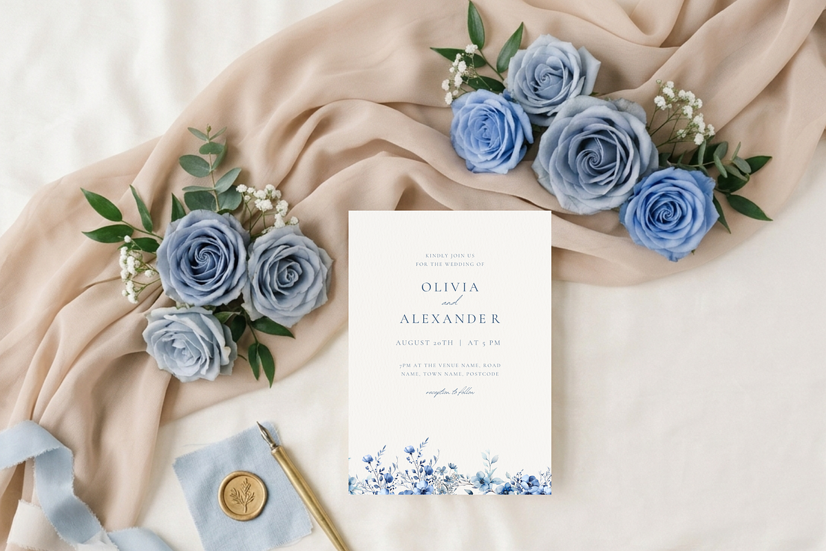 Dusty Blue Wedding Invitation, a Card Template by heynomi (Photo 3 of 13)