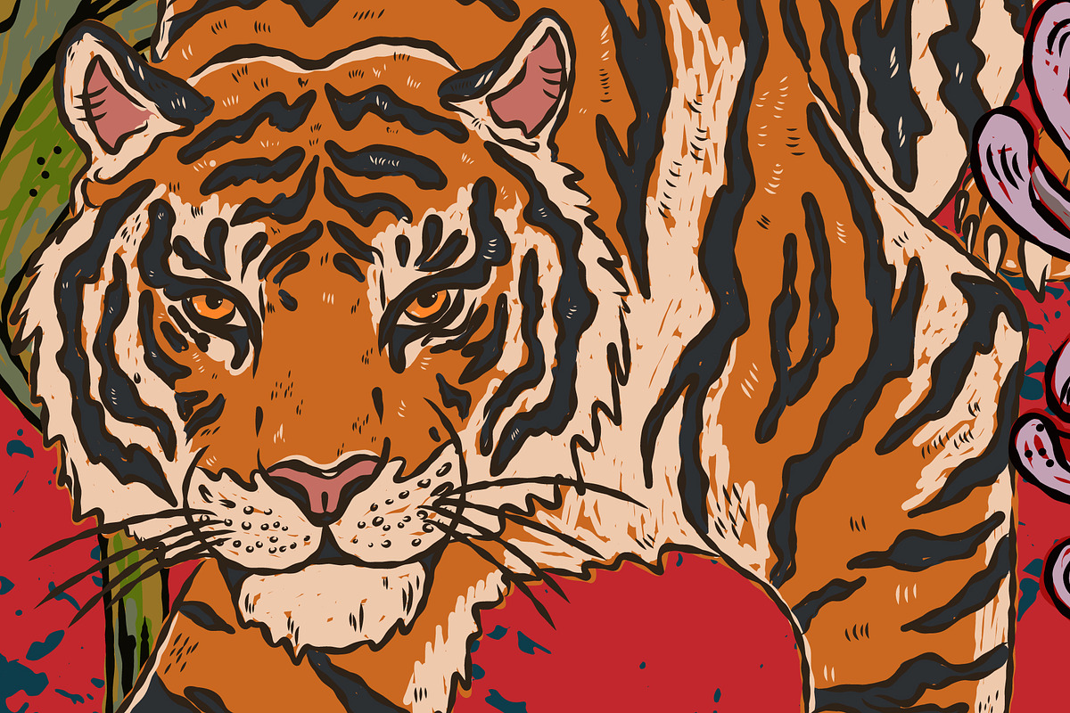 Tiger, candle, chrysanthemums, a Pattern Graphic by NayaChu (Photo 6 of 9)