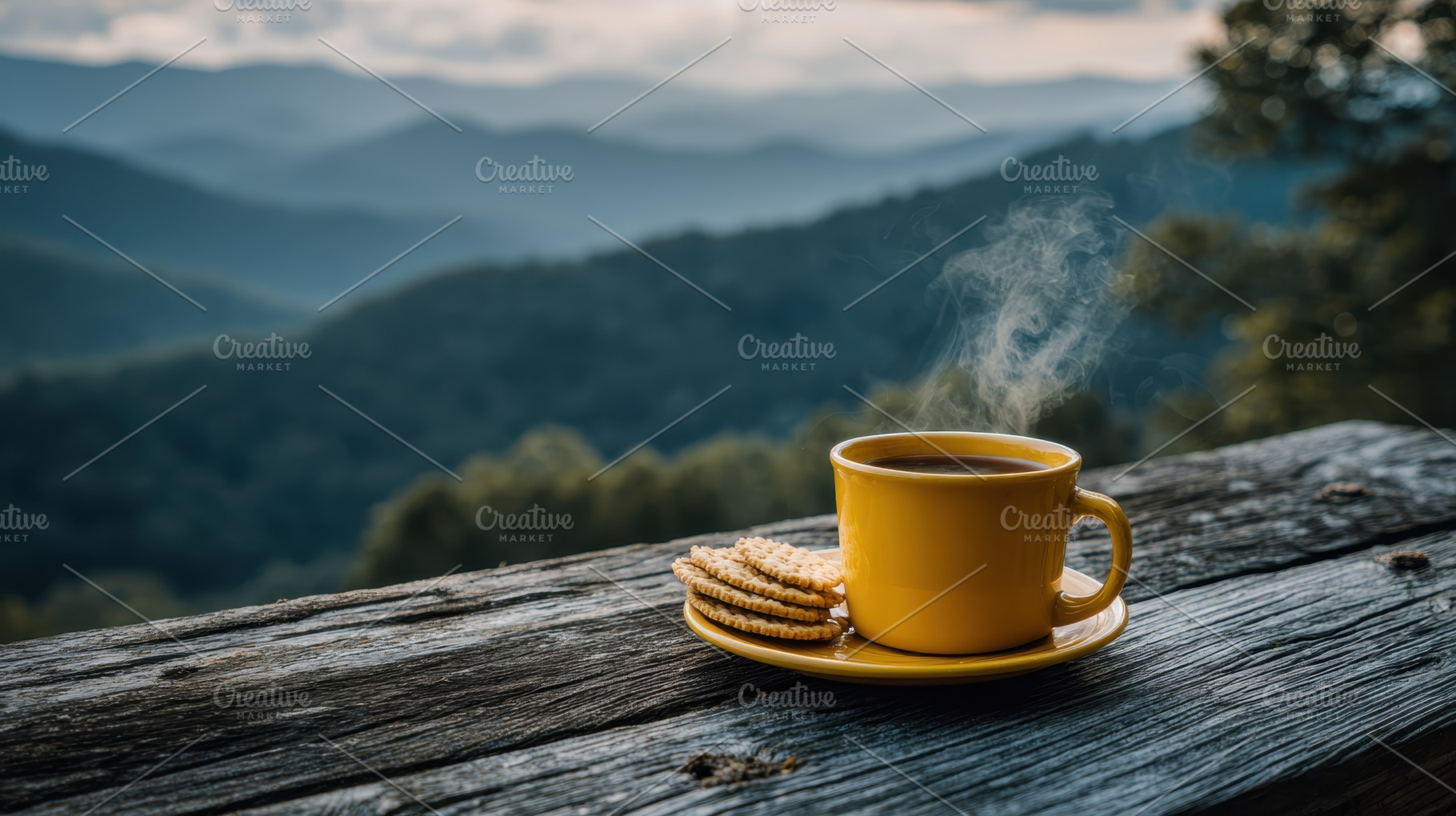 Hot Coffee and Crackers Mountain Vie, a Photo by Pixeness Studio