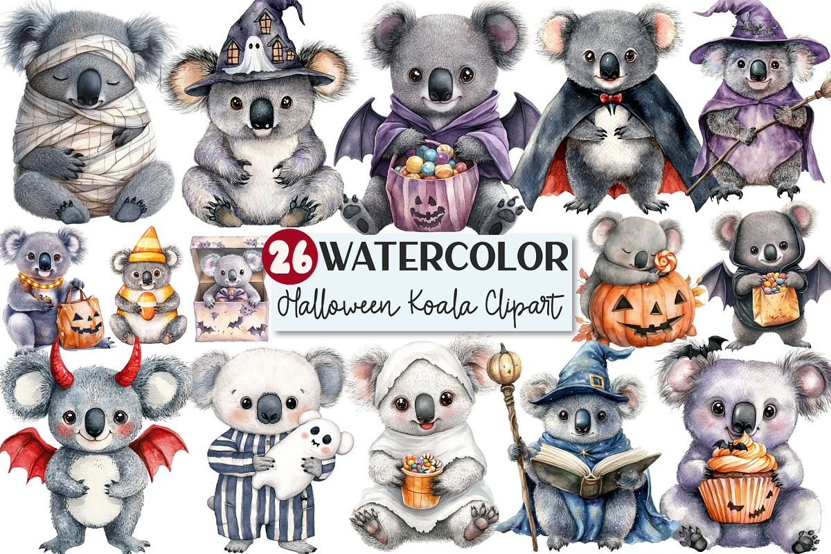 Cute Halloween Koala Clipart, a Seasonal Illustration by Rose Art (Photo 1 of 7)