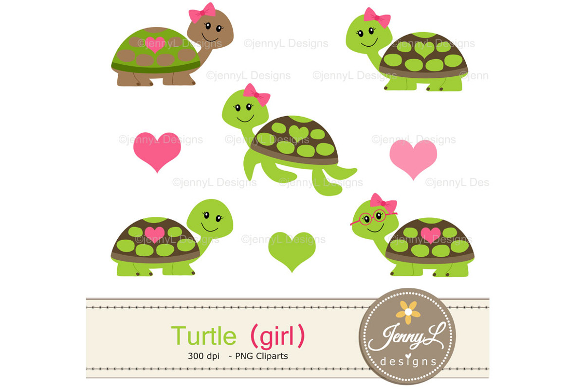 Turtle Girl Digital Paper & clipart, a Pattern Graphic by JennyL Designs (Photo 2 of 6)