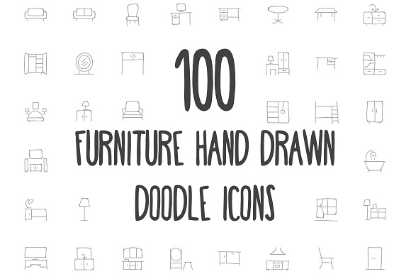 100 Furniture Hand Drawn Doodle Icon