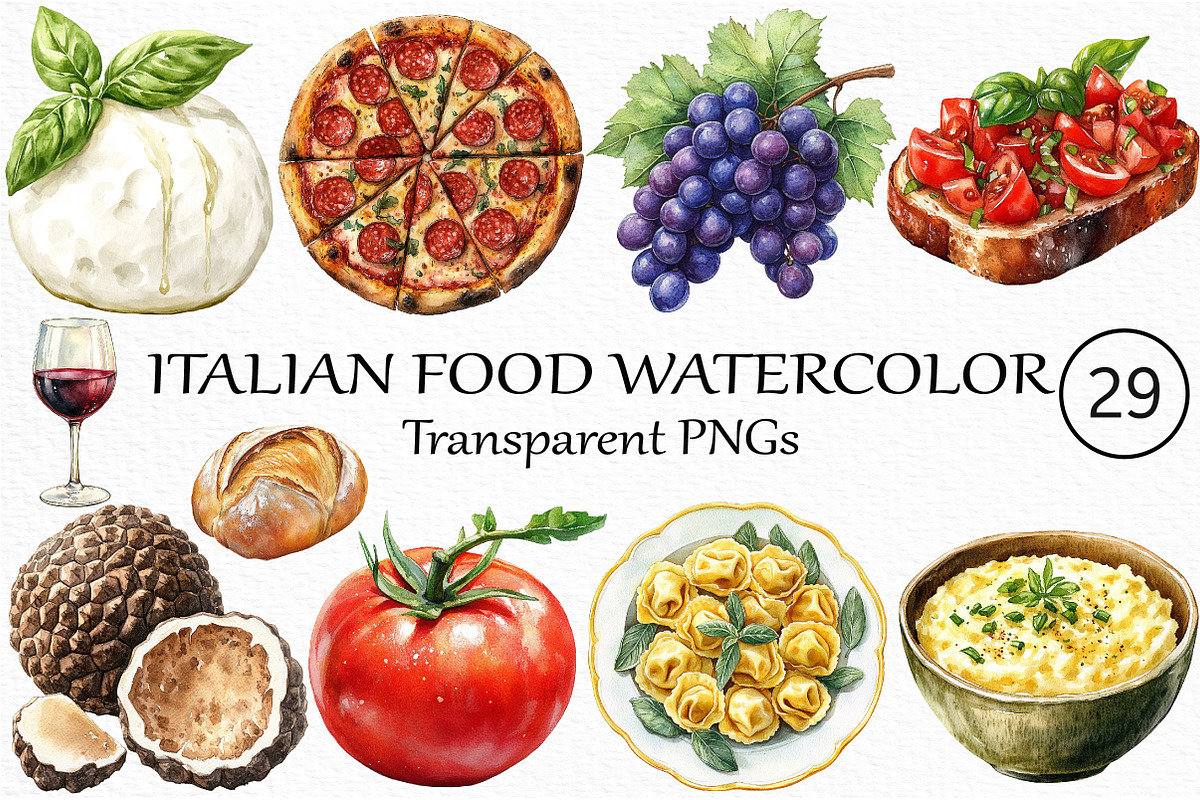 Italian Food Watercolor Clipart, an Illustration by Craft Nest (Photo 1 of 5)