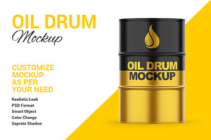 Metallic Oil Drum Mockup