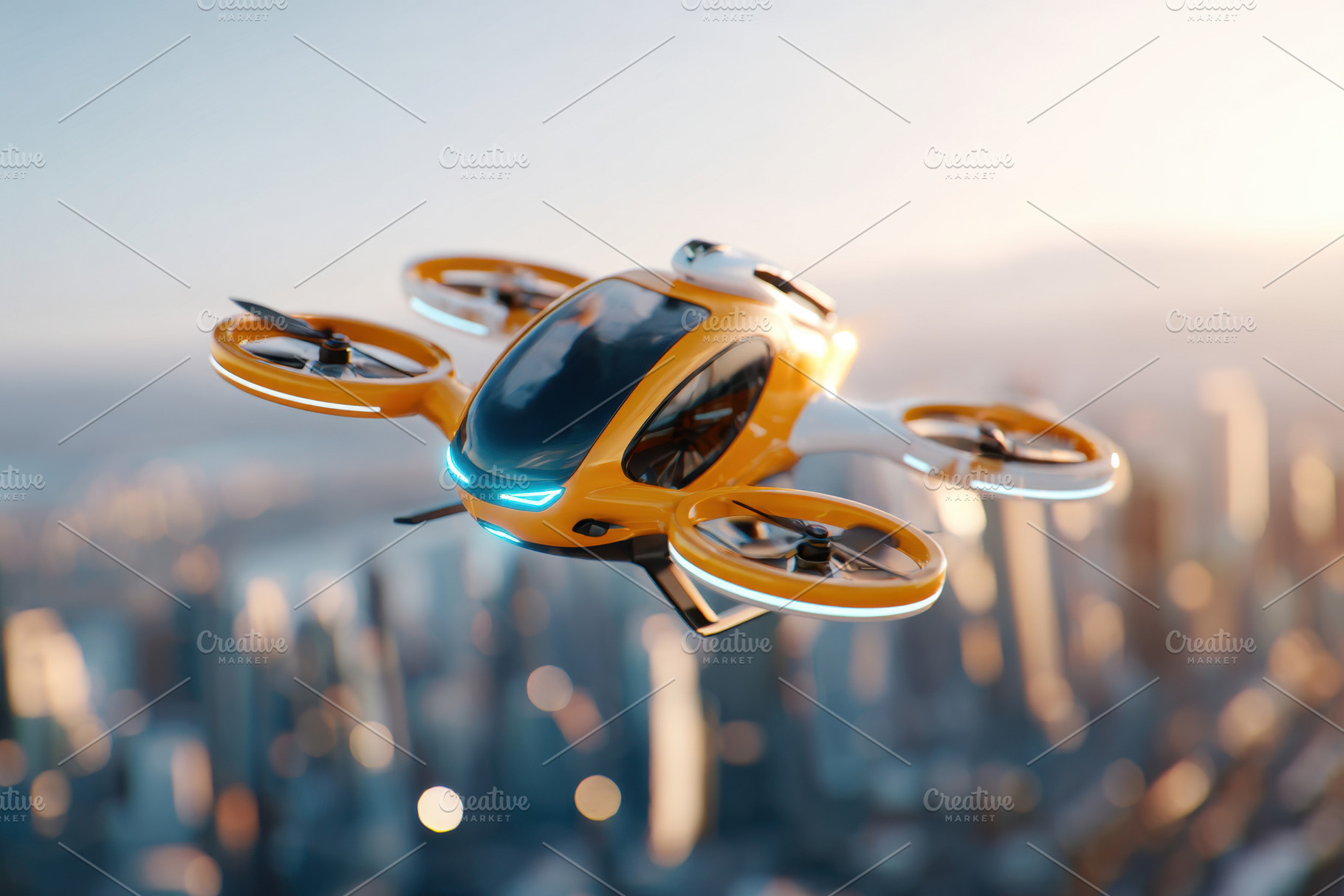 Modern drone in urban setting, a Transportation Photo by AlyaAnd