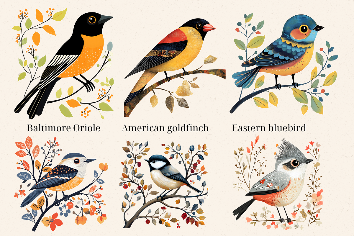 NORTH AMERICA FOLK ART BIRDS CLIPART, an Animal Illustration by Daring Digies (Photo 2 of 10)