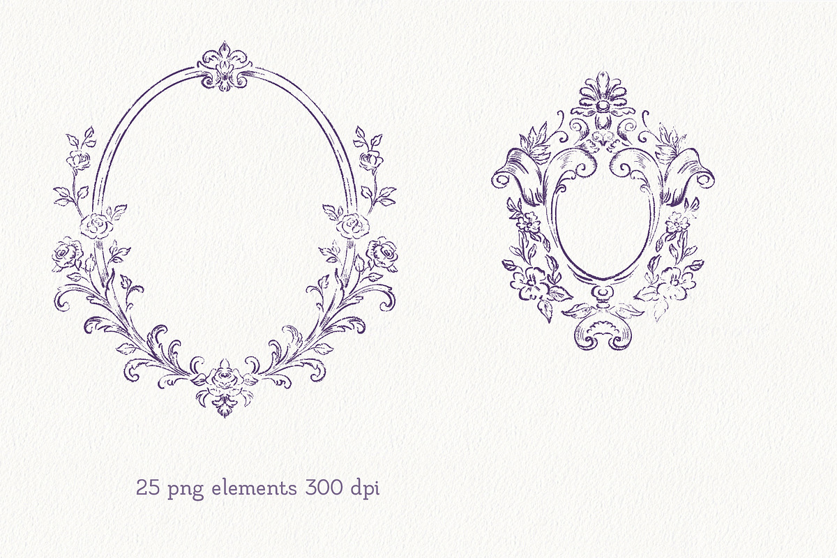 Plum Vintage Baroque Wedding Set, a Seasonal Illustration by AlenaVlasko stock Market (Photo 6 of 8)