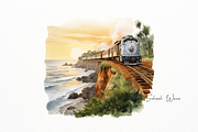 Vintage Train on Coastal Cliffs, a Transportation Illustration by New-School-Wave (Thumbnail 2 of 5)