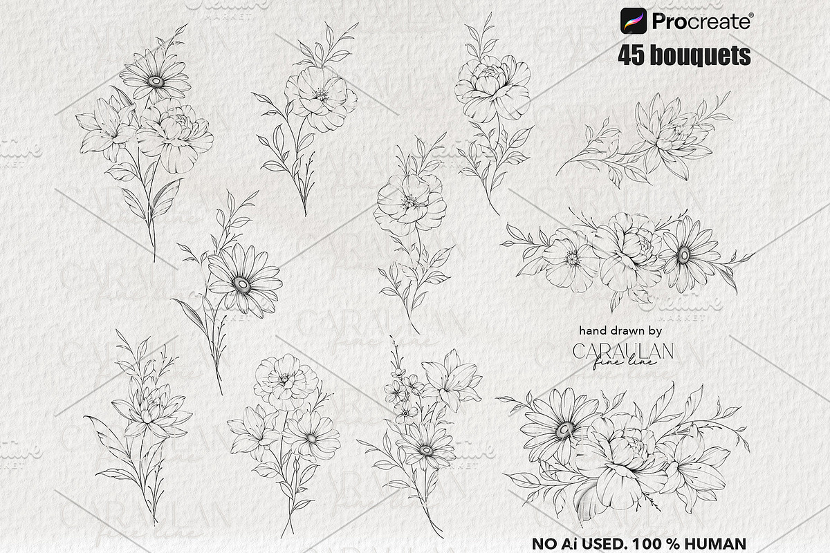 Procreate Stamps: Fine Line Tattoo, a Brush Add-On by CaraulanStore (Photo 5 of 9)