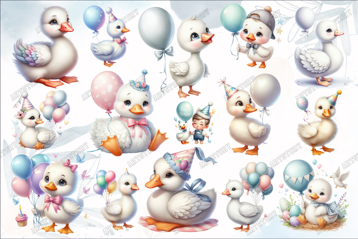 Watercolor Baby White Goose Birthday, a Graphic by designcity5 (Photo 2 of 5)