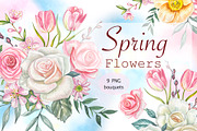 Watercolor Spring Floral Bouquet, an Object Illustration by DiashaArt (Thumbnail 1 of 5)
