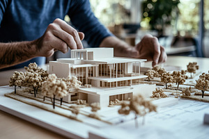 Architecture team working on house model building, an Architecture Photo by AlyaAnd