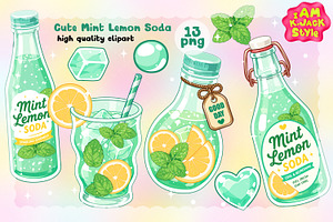 Cute Mint Lemon Soda Clipart PNG