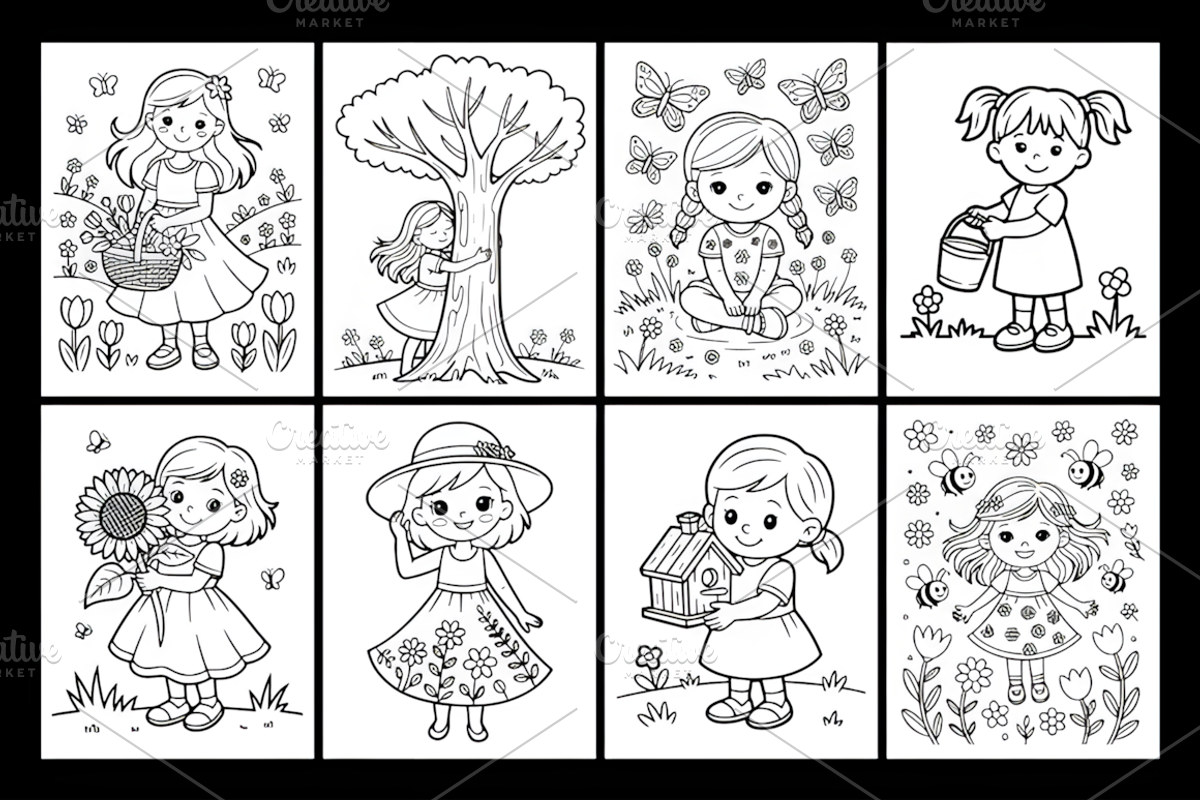 Spring Girls Coloring Book, a Decorative Illustration by Design Station (Photo 2 of 3)