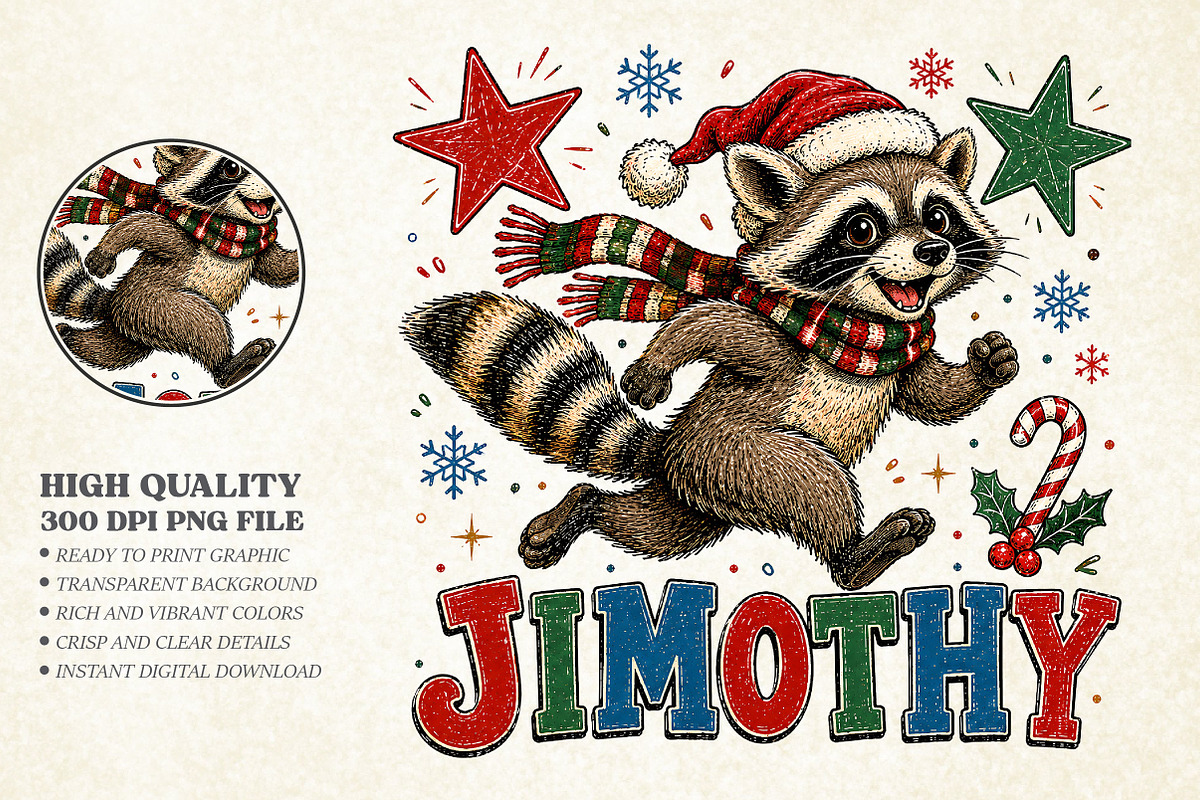 Funny Christmas Raccoon PNG, a Healthcare Illustration by Libby Wishes (Photo 1 of 4)