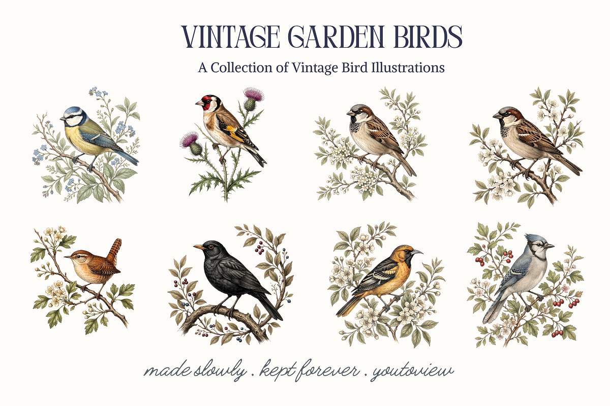 Vintage Garden Birds Illustrations, a Decorative Illustration by youtoview (Photo 9 of 17)