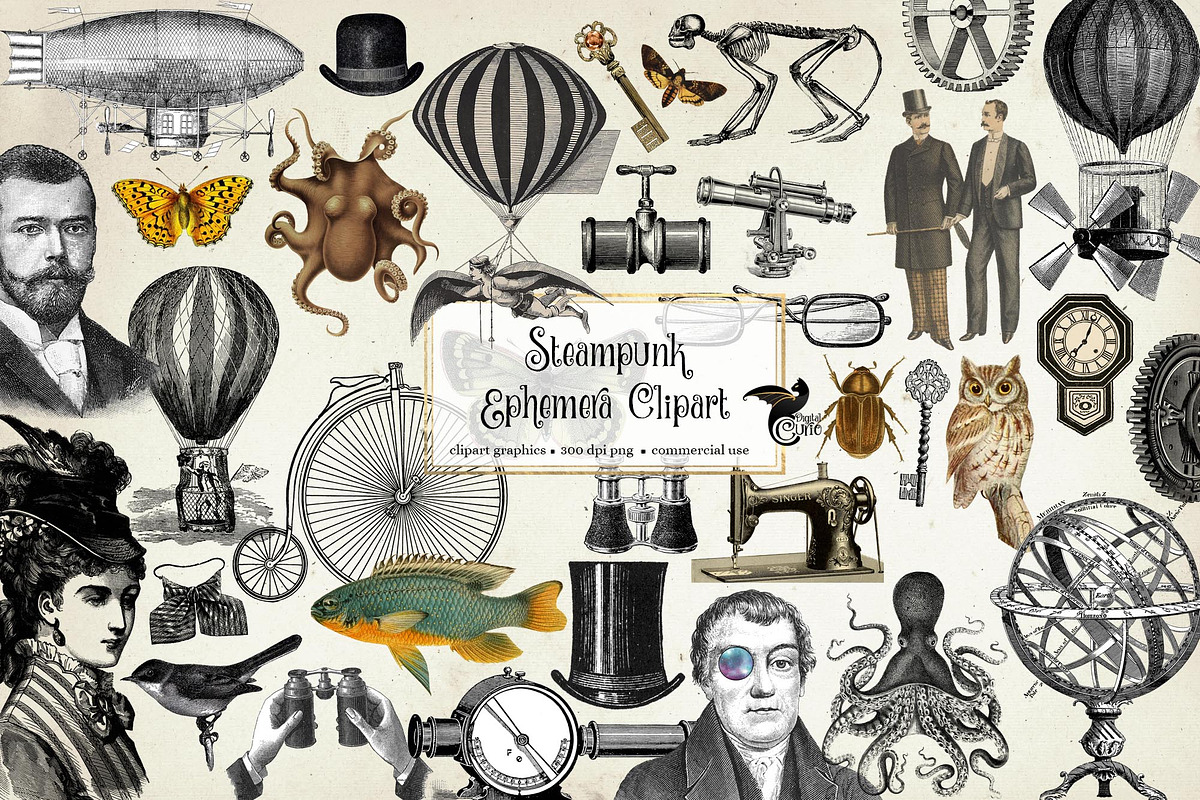 Steampunk Ephemera Clipart, an Illustration by Digital Curio (Photo 1 of 3)