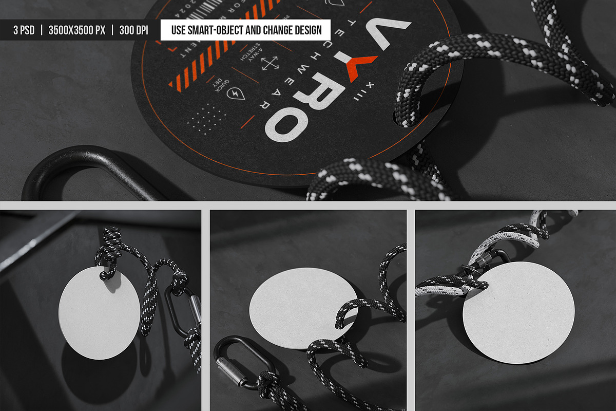 Round Paracord Carabiner Tag Mockup, an Advertising Mockup by SD Mockup (Photo 4 of 4)