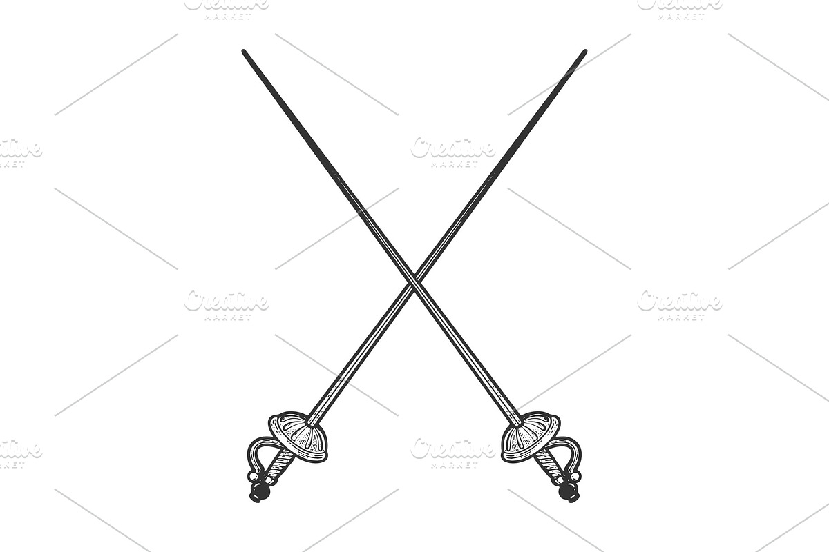 Crossed epee swords sketch vector, an Object Graphic by AlexArt