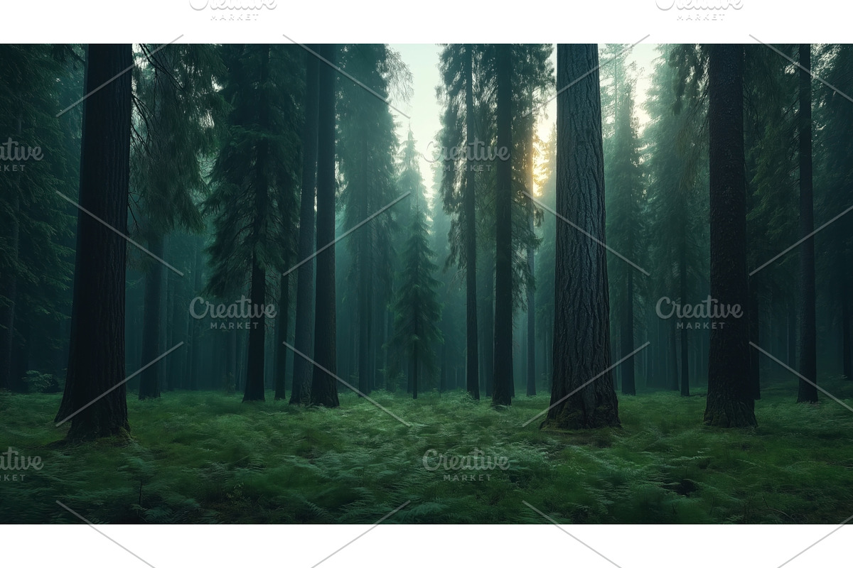 Dense forest with tall evergreen, an Animal Illustration by Sergey Kotenev