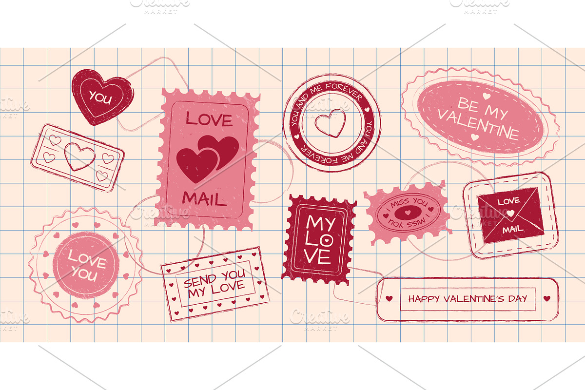 Valentine love stamp collection, an Illustration by art PVP - market