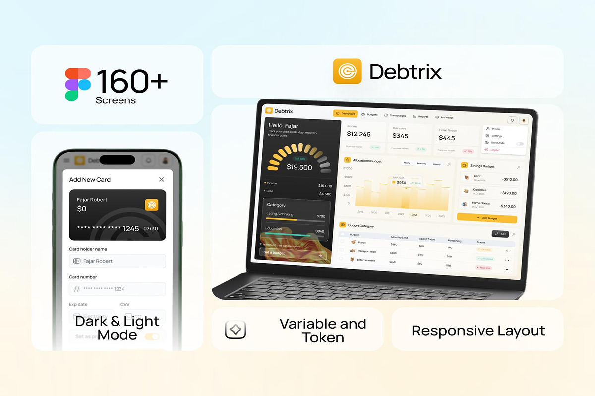 Debtrix — Personal Finance Dashboard, an UI Kit Template by Creative Perspective (Photo 2 of 7)