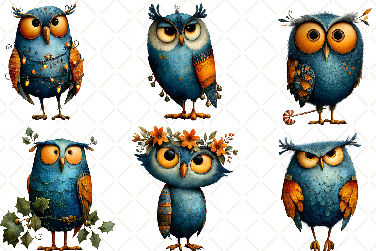 Quirky Christmas Owl Clipart, an Illustration by Black Bird Studio (Photo 5 of 6)