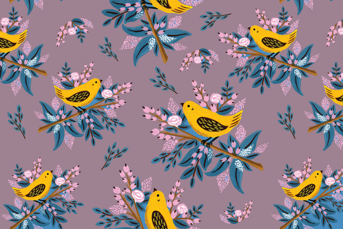Bird and Flowers Seamless Pattern, a Pattern Graphic by AnzhelikaGerman (Photo 4 of 5)