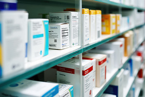 Pharmacy shelves with medications ar, a Health & Medical Photo by Perpis