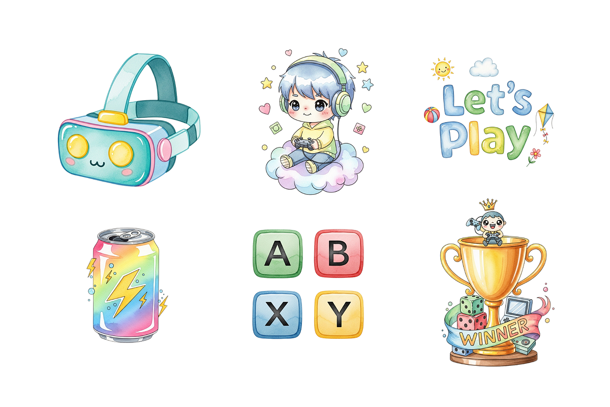 Watercolor Gamer Clipart, a Decorative Illustration by BerryPieArt (Photo 4 of 4)