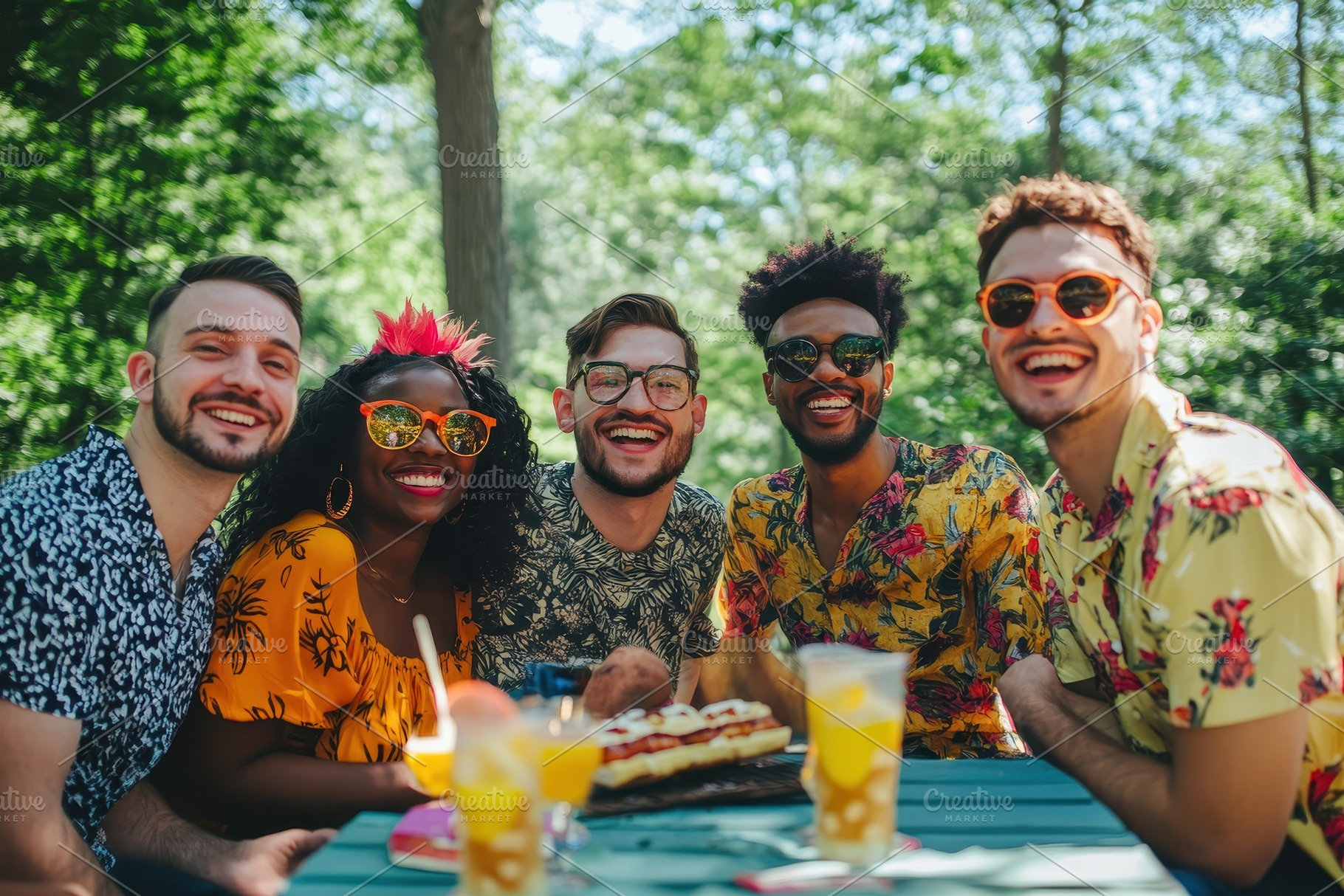 Cheerful diverse group of friends, a Photo by Pavel_design