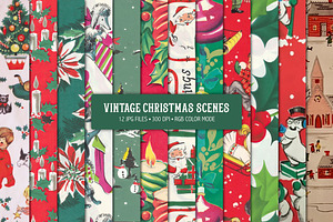 12 Vintage Christmas Scenes, a Background Graphic by Patterns for Dessert