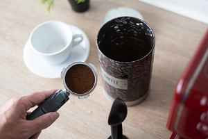 Preparing espresso coffee in a modern kitchen, a Food & Drink Photo by etorres69