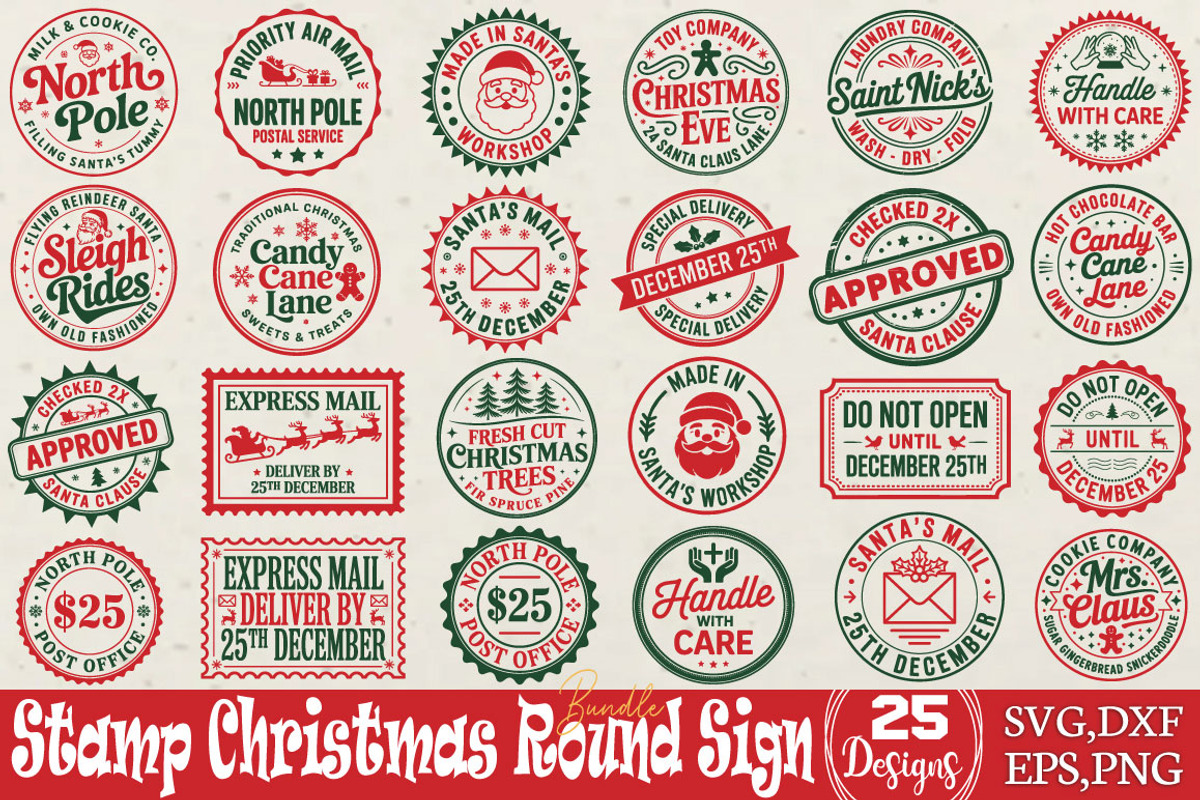 Stamp Christmas Round Sign SVG Bundl, a Graphic by DollarSmart