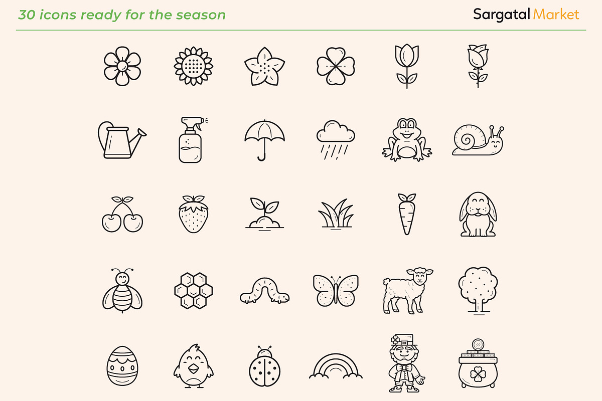 Spring and Easter Outline Icons, an Outline Icon by Sargatal (Photo 2 of 4)