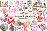 Bohemian Pink Gingham Summer Clipart, an Illustration by CreationArt (Thumbnail 1 of 5)